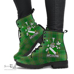 Mallin or O'Mallan Coat of Arms Family Crest Ireland Leather Boots Irish National Tartan Irish County Boots