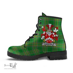 Longfield Coat of Arms Family Crest Ireland Leather Boots Irish National Tartan Irish County Boots