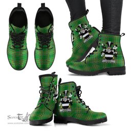 Lucey or O'Lucy Coat of Arms Family Crest Ireland Leather Boots Irish National Tartan Irish County Boots