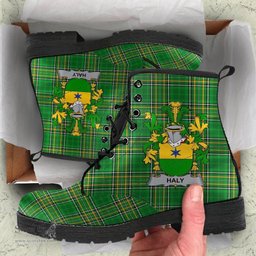 Haly or O'Haly Coat of Arms Family Crest Ireland Leather Boots Irish National Tartan Irish County Boots