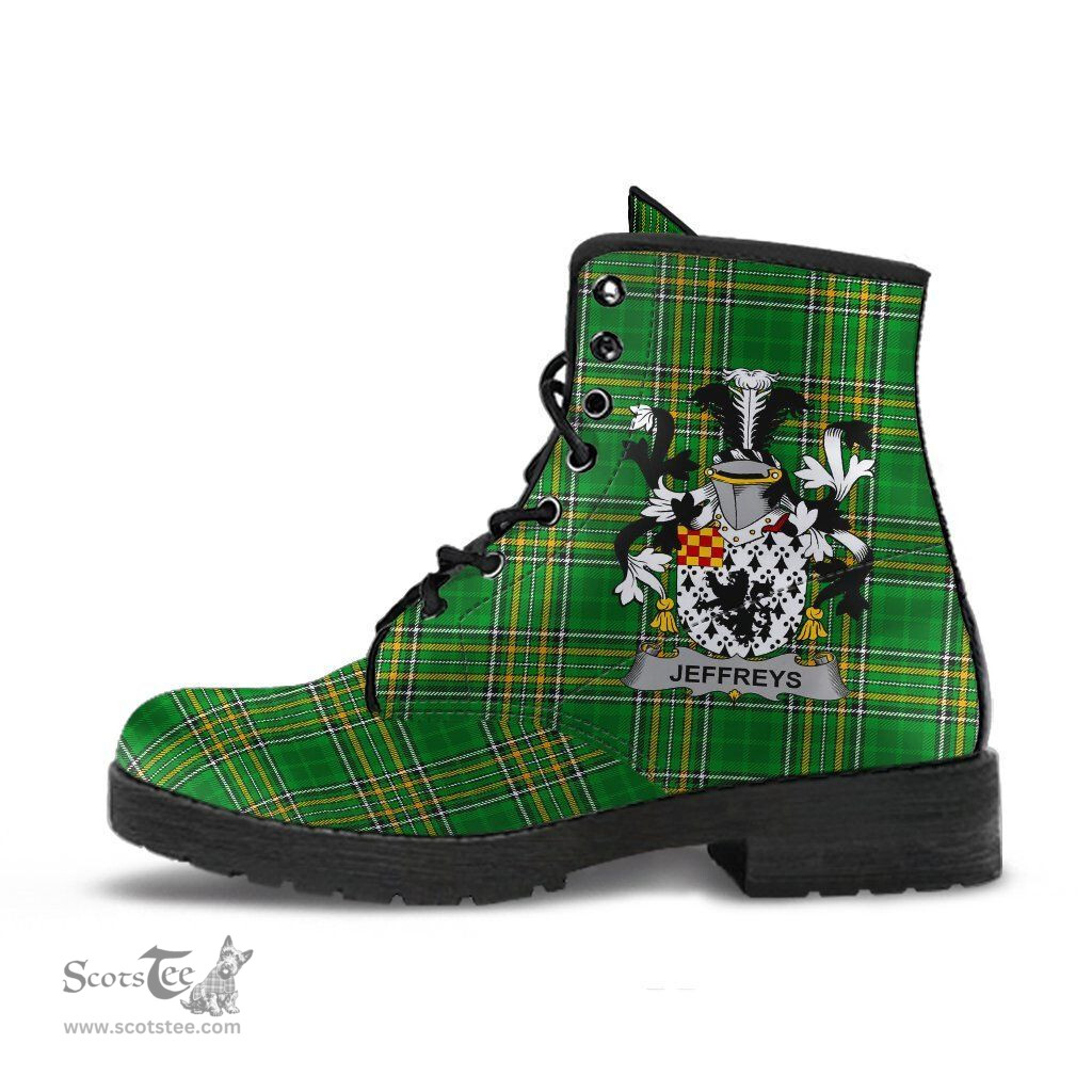 Jeffreys Coat of Arms Family Crest Ireland Leather Boots Irish National Tartan Irish County Boots