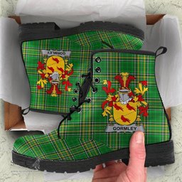 Gormley or O'Gormley Coat of Arms Family Crest Ireland Leather Boots Irish National Tartan Irish County Boots