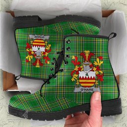 Hare or O'Hare Coat of Arms Family Crest Ireland Leather Boots Irish National Tartan Irish County Boots