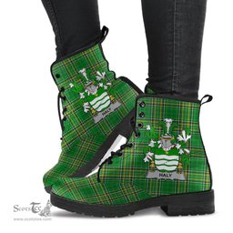 Haly Coat of Arms Family Crest Ireland Leather Boots Irish National Tartan Irish County Boots