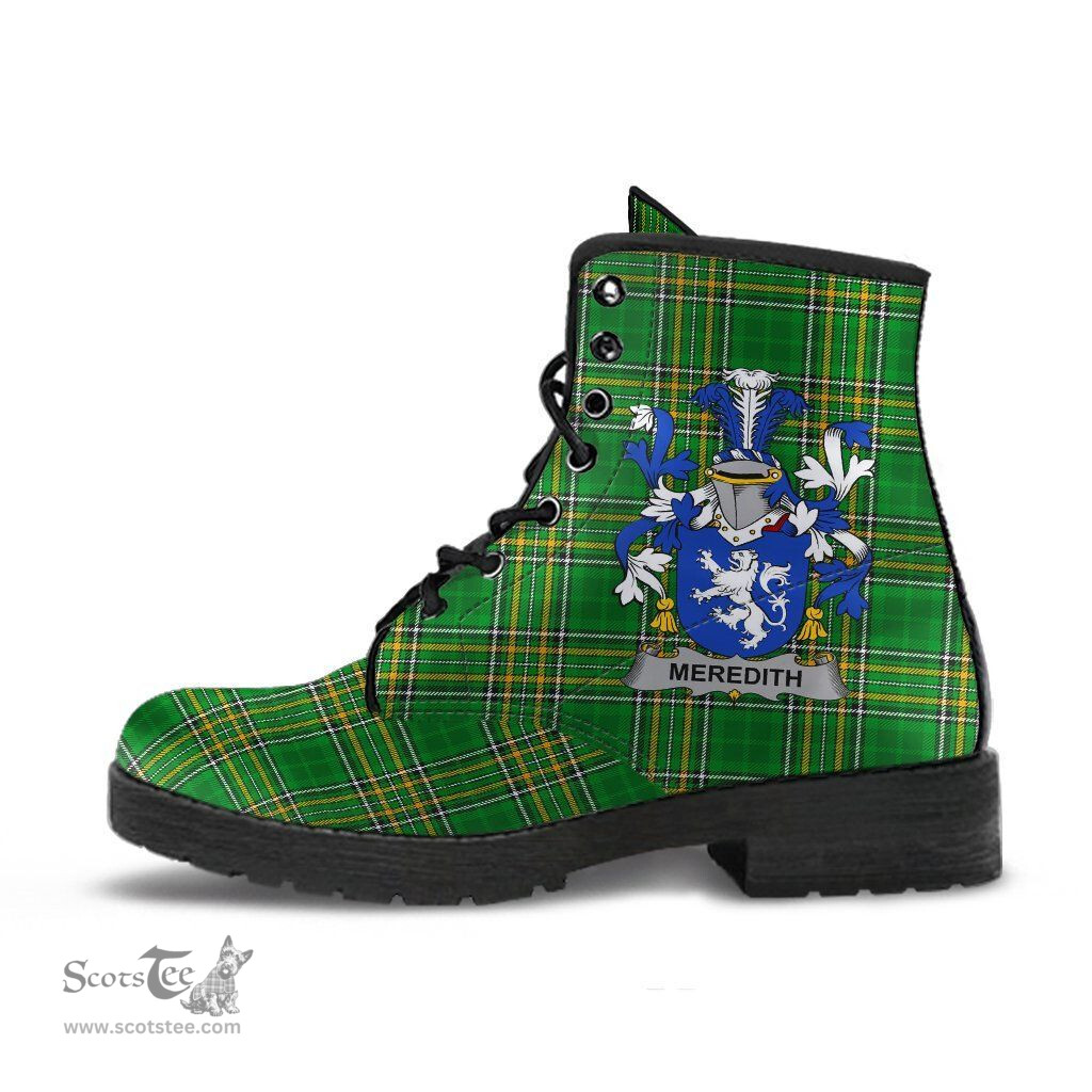 Meredith Coat of Arms Family Crest Ireland Leather Boots Irish National Tartan Irish County Boots