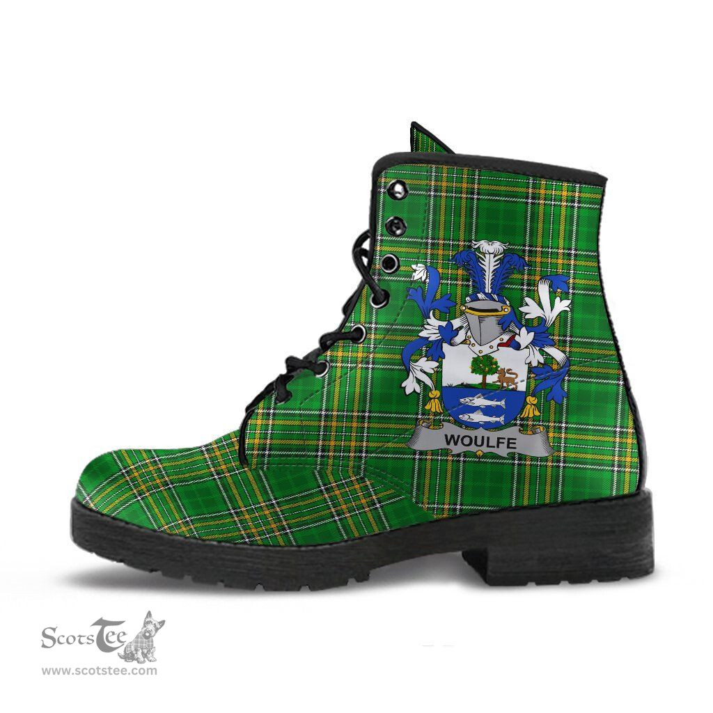 Woulfe Coat of Arms Family Crest Ireland Leather Boots Irish National Tartan Irish County Boots