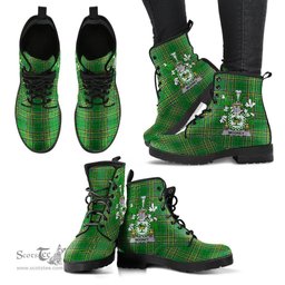 Mooney or O'Mooney Coat of Arms Family Crest Ireland Leather Boots Irish National Tartan Irish County Boots