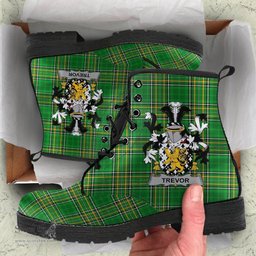 Trevor Coat of Arms Family Crest Ireland Leather Boots Irish National Tartan Irish County Boots