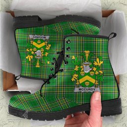 McCurdy or Curdy Coat of Arms Family Crest Ireland Leather Boots Irish National Tartan Irish County Boots