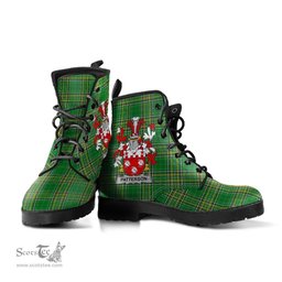 Patterson Coat of Arms Family Crest Ireland Leather Boots Irish National Tartan Irish County Boots