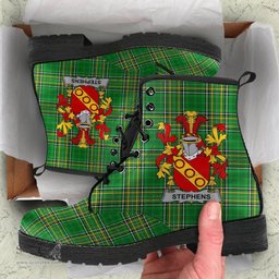 Stephens Coat of Arms Family Crest Ireland Leather Boots Irish National Tartan Irish County Boots