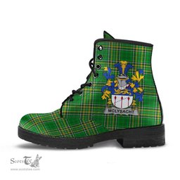 McLysacht or Lysacht Coat of Arms Family Crest Ireland Leather Boots Irish National Tartan Irish County Boots