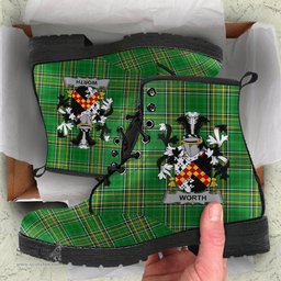 Worth or McWorth Coat of Arms Family Crest Ireland Leather Boots Irish National Tartan Irish County Boots