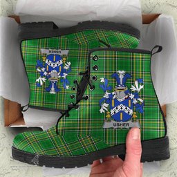Usher Coat of Arms Family Crest Ireland Leather Boots Irish National Tartan Irish County Boots