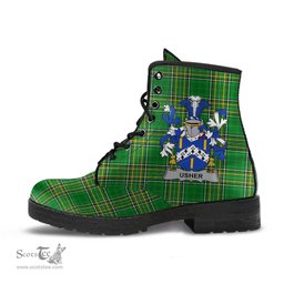 Usher Coat of Arms Family Crest Ireland Leather Boots Irish National Tartan Irish County Boots