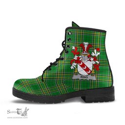 Ring or O'Ring Coat of Arms Family Crest Ireland Leather Boots Irish National Tartan Irish County Boots