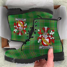 Quigley or O'Quigley Coat of Arms Family Crest Ireland Leather Boots Irish National Tartan Irish County Boots