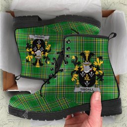 Tisdall or Tisdale Coat of Arms Family Crest Ireland Leather Boots Irish National Tartan Irish County Boots