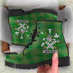 Wakeman Coat of Arms Family Crest Ireland Leather Boots Irish National Tartan Irish County Boots