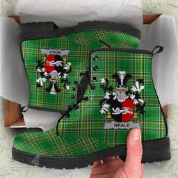 Neale Coat of Arms Family Crest Ireland Leather Boots Irish National Tartan Irish County Boots
