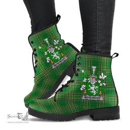 McGlinchy or McGlinchey Coat of Arms Family Crest Ireland Leather Boots Irish National Tartan Irish County Boots