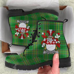Perceval Coat of Arms Family Crest Ireland Leather Boots Irish National Tartan Irish County Boots