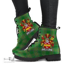 Rush Coat of Arms Family Crest Ireland Leather Boots Irish National Tartan Irish County Boots