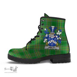 Smiley or Smyly Coat of Arms Family Crest Ireland Leather Boots Irish National Tartan Irish County Boots