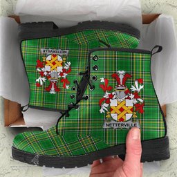 Netterville or Netterfield Coat of Arms Family Crest Ireland Leather Boots Irish National Tartan Irish County Boots