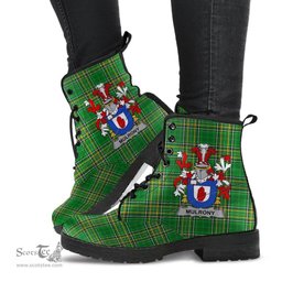 Mulrony or O'Mulroney Coat of Arms Family Crest Ireland Leather Boots Irish National Tartan Irish County Boots