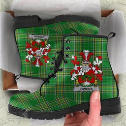 Owens Coat of Arms Family Crest Ireland Leather Boots Irish National Tartan Irish County Boots