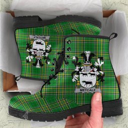 Metcalf or Metcalfe Coat of Arms Family Crest Ireland Leather Boots Irish National Tartan Irish County Boots