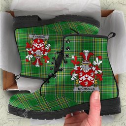 Nicholls or Nichols Coat of Arms Family Crest Ireland Leather Boots Irish National Tartan Irish County Boots
