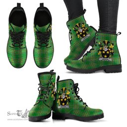 Moran or O'Moran Coat of Arms Family Crest Ireland Leather Boots Irish National Tartan Irish County Boots