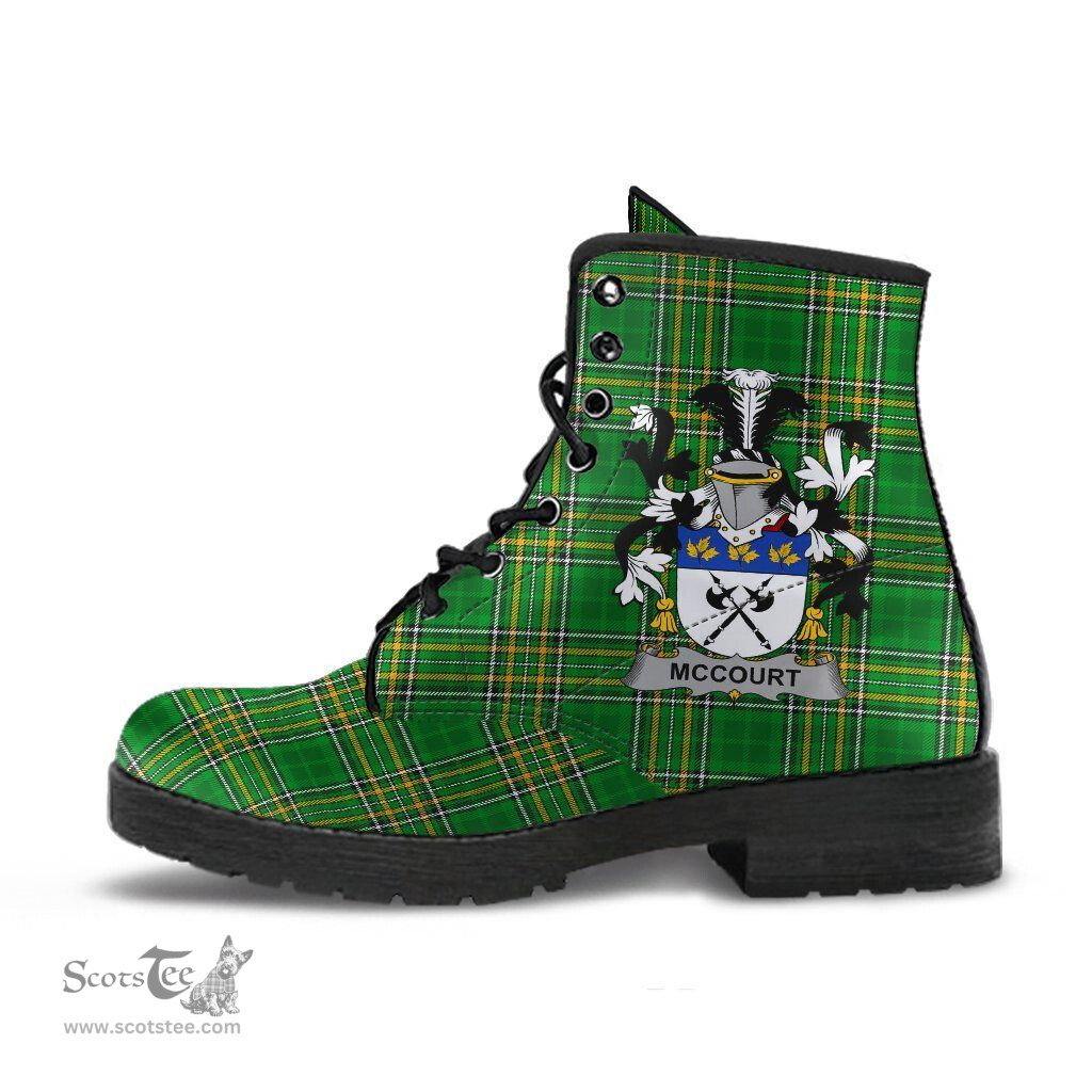 McCourt Coat of Arms Family Crest Ireland Leather Boots Irish National Tartan Irish County Boots