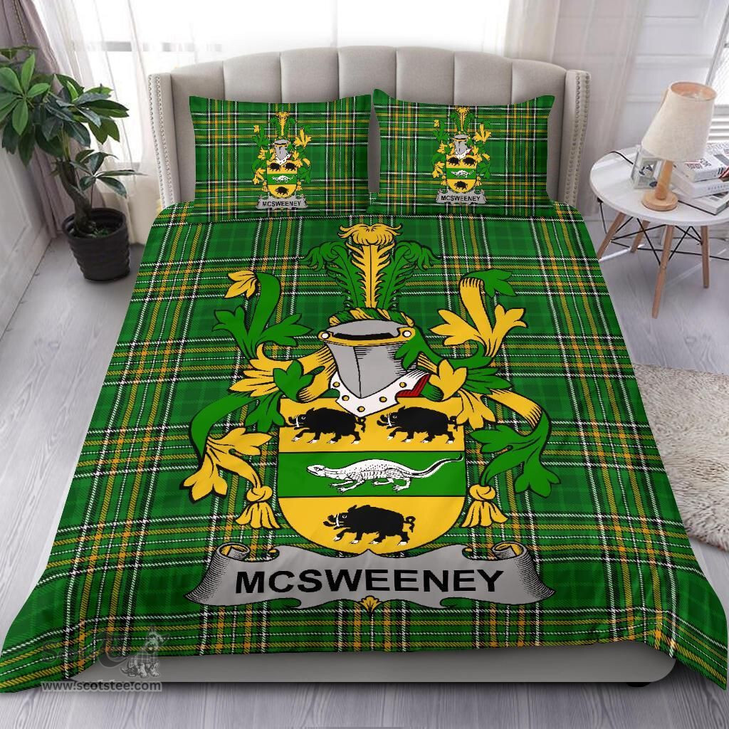 Irish McSweeney Coat of Arms Family Crest Ireland Bedding Set Irish National Tartan Irish County Bedding Set Duvet Covers