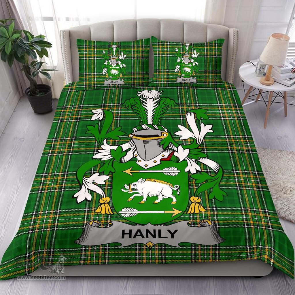 Irish Hanly or O'Hanley Coat of Arms Family Crest Ireland Bedding Set Irish National Tartan Irish County Bedding Set Duvet Covers