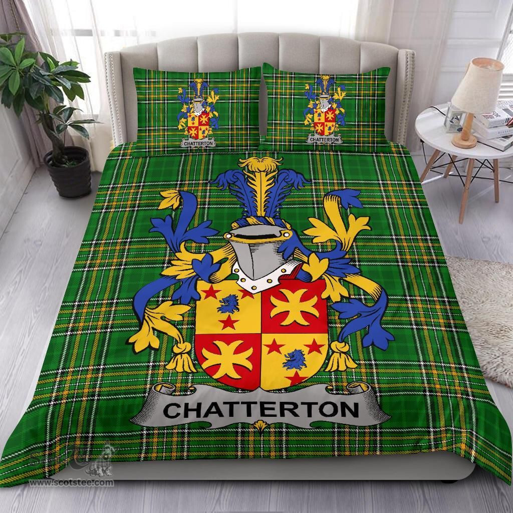 Irish Chatterton Coat of Arms Family Crest Ireland Bedding Set Irish National Tartan Irish County Bedding Set Duvet Covers