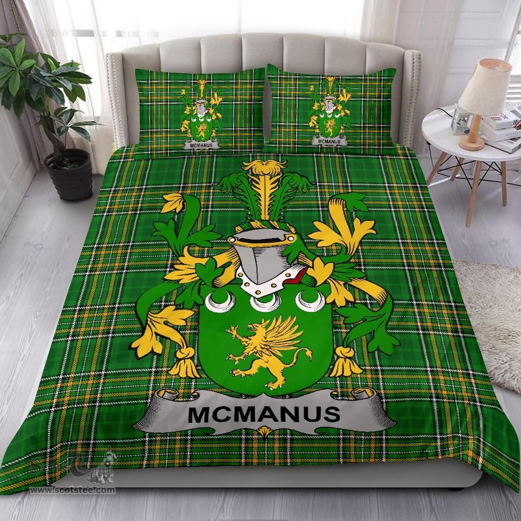 Irish McManus Coat of Arms Family Crest Ireland Bedding Set Irish National Tartan Irish County Bedding Set Duvet Covers
