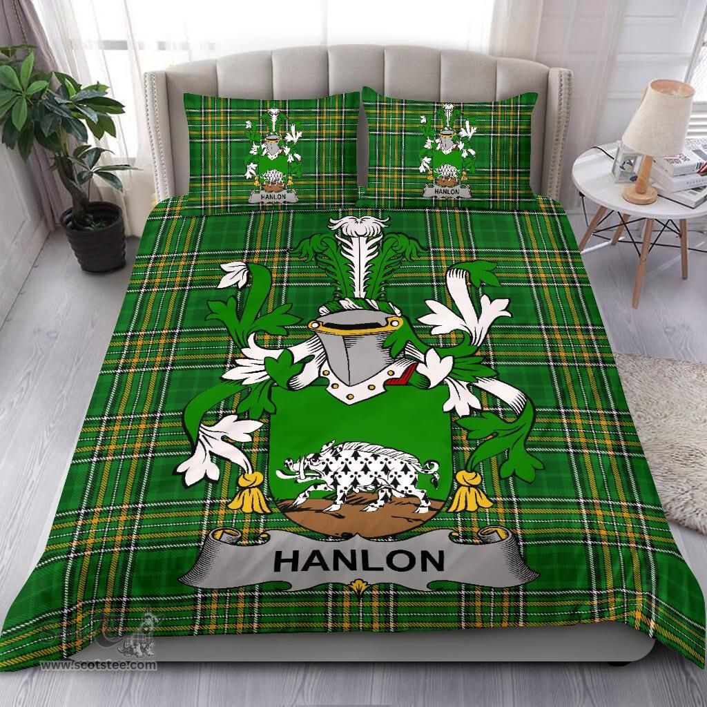 Irish Hanlon or O'Hanlon Coat of Arms Family Crest Ireland Bedding Set Irish National Tartan Irish County Bedding Set Duvet Covers