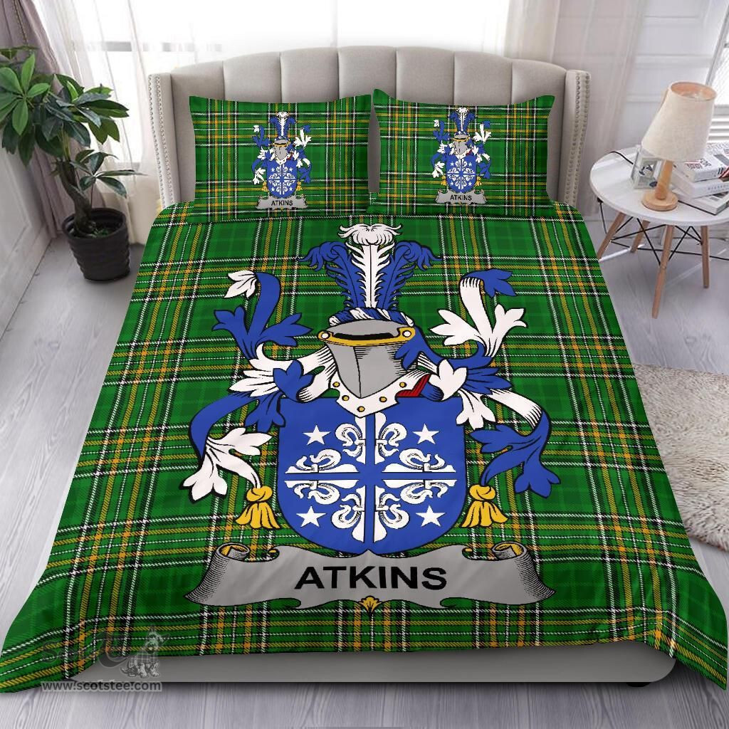 Irish Atkins Coat of Arms Family Crest Ireland Bedding Set Irish National Tartan Irish County Bedding Set Duvet Covers