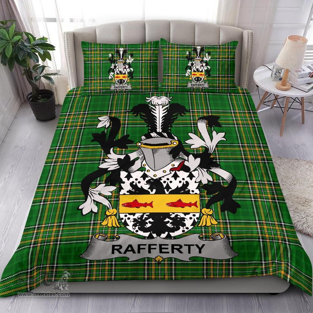 Irish Rafferty or O'Rafferty Coat of Arms Family Crest Ireland Bedding Set Irish National Tartan Irish County Bedding Set Duvet Covers