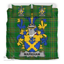 Irish Markham Coat of Arms Family Crest Ireland Bedding Set Irish National Tartan Irish County Bedding Set Duvet Covers