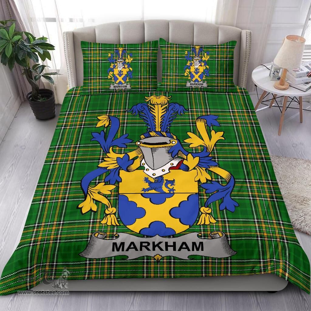 Irish Markham Coat of Arms Family Crest Ireland Bedding Set Irish National Tartan Irish County Bedding Set Duvet Covers