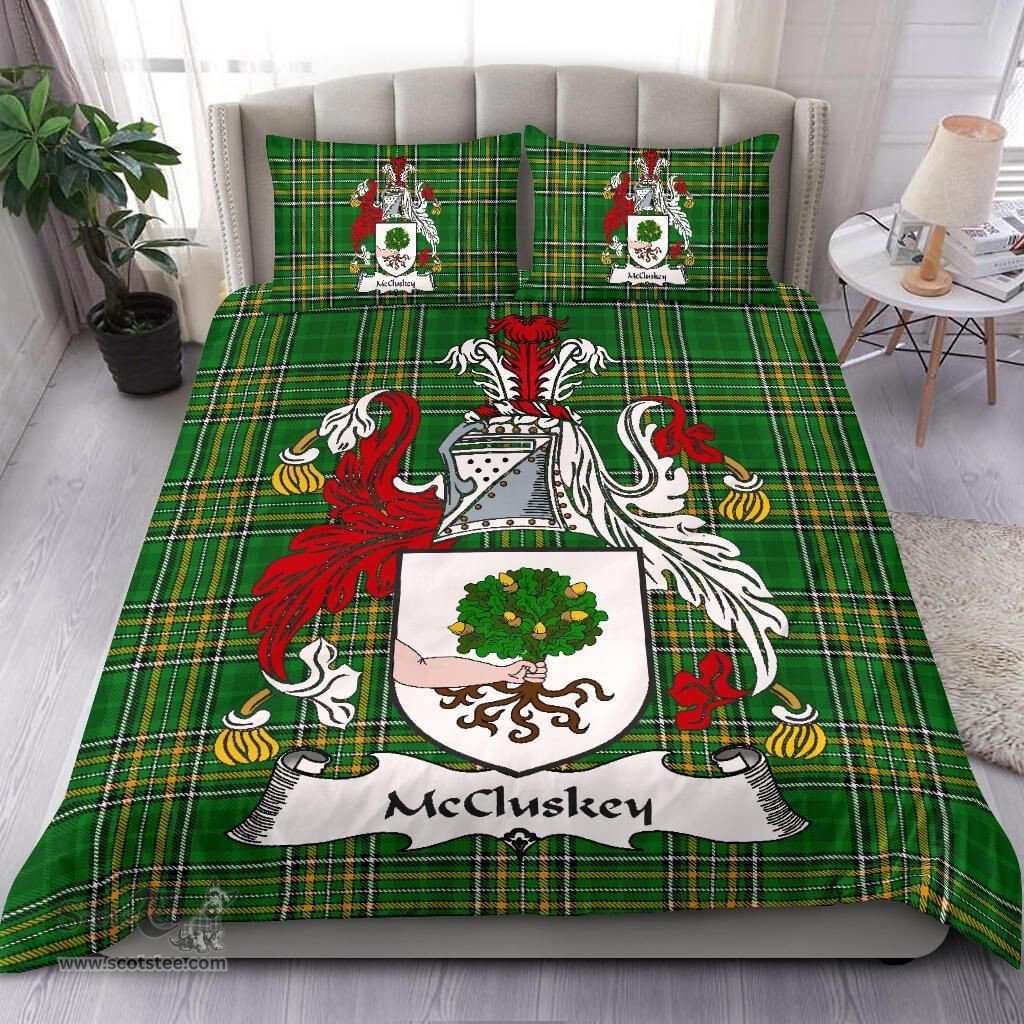 Irish McCluskey Coat of Arms Family Crest Ireland Bedding Set Irish National Tartan Irish County Bedding Set Duvet Covers