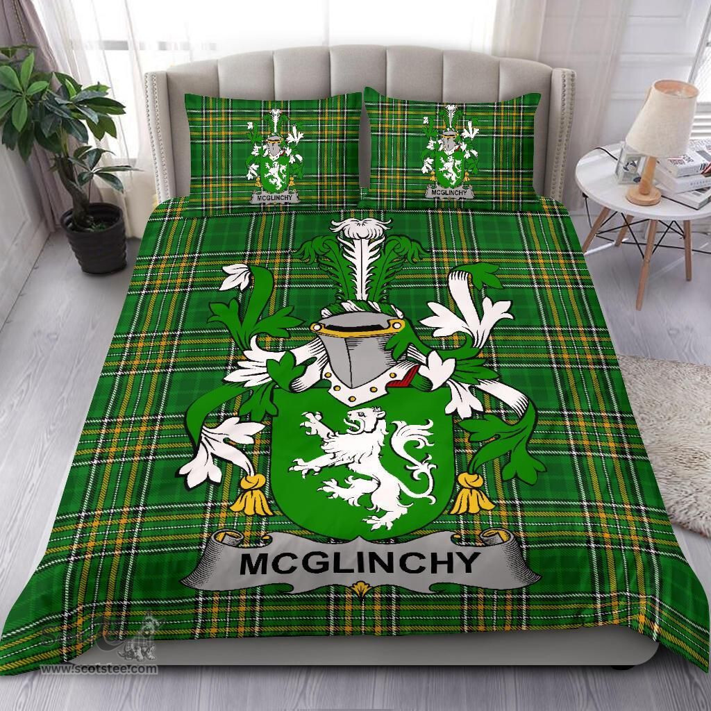 Irish McGlinchy or McGlinchey Coat of Arms Family Crest Ireland Bedding Set Irish National Tartan Irish County Bedding Set Duvet Covers