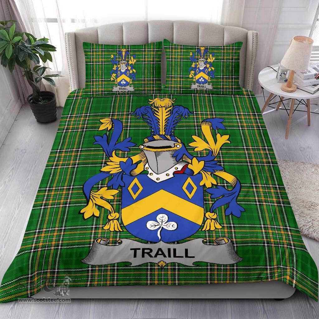 Irish Traill or Trayle Coat of Arms Family Crest Ireland Bedding Set Irish National Tartan Irish County Bedding Set Duvet Covers