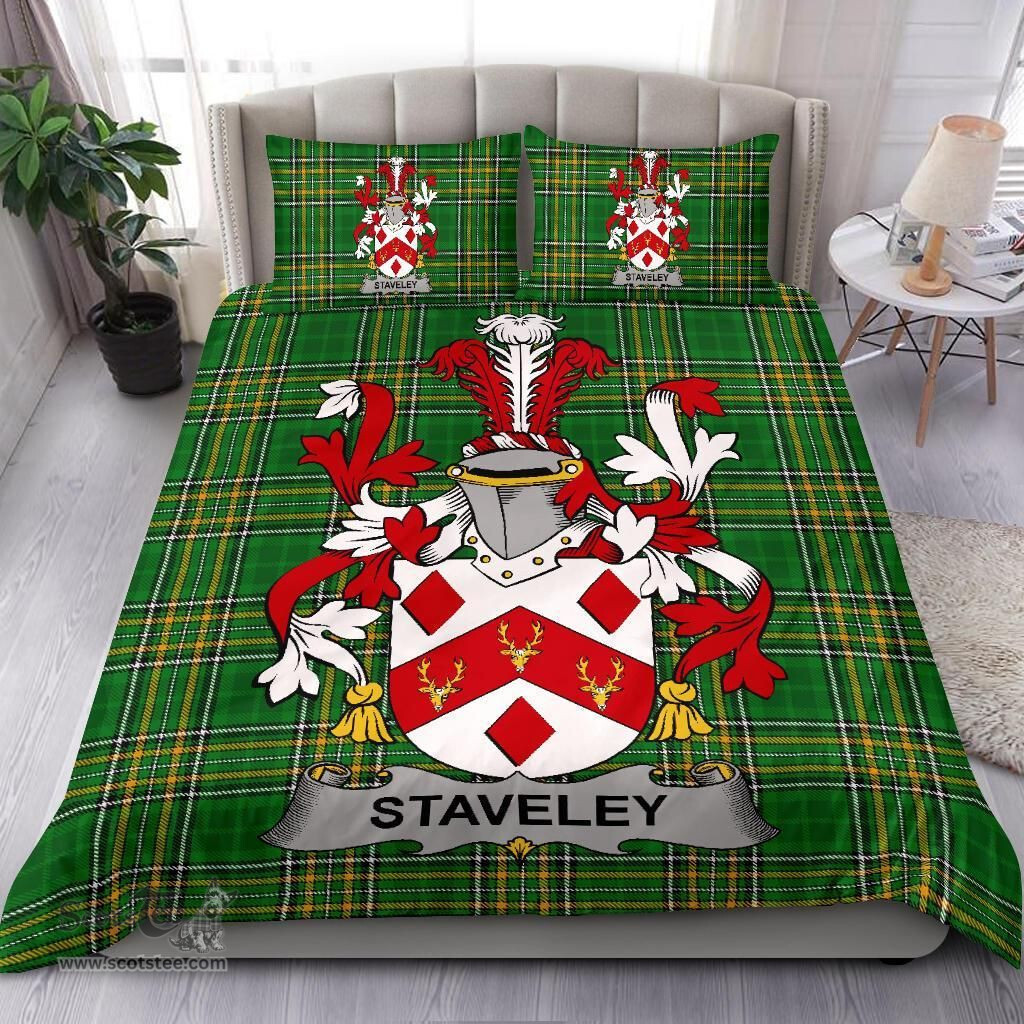 Irish Staveley Coat of Arms Family Crest Ireland Bedding Set Irish National Tartan Irish County Bedding Set Duvet Covers