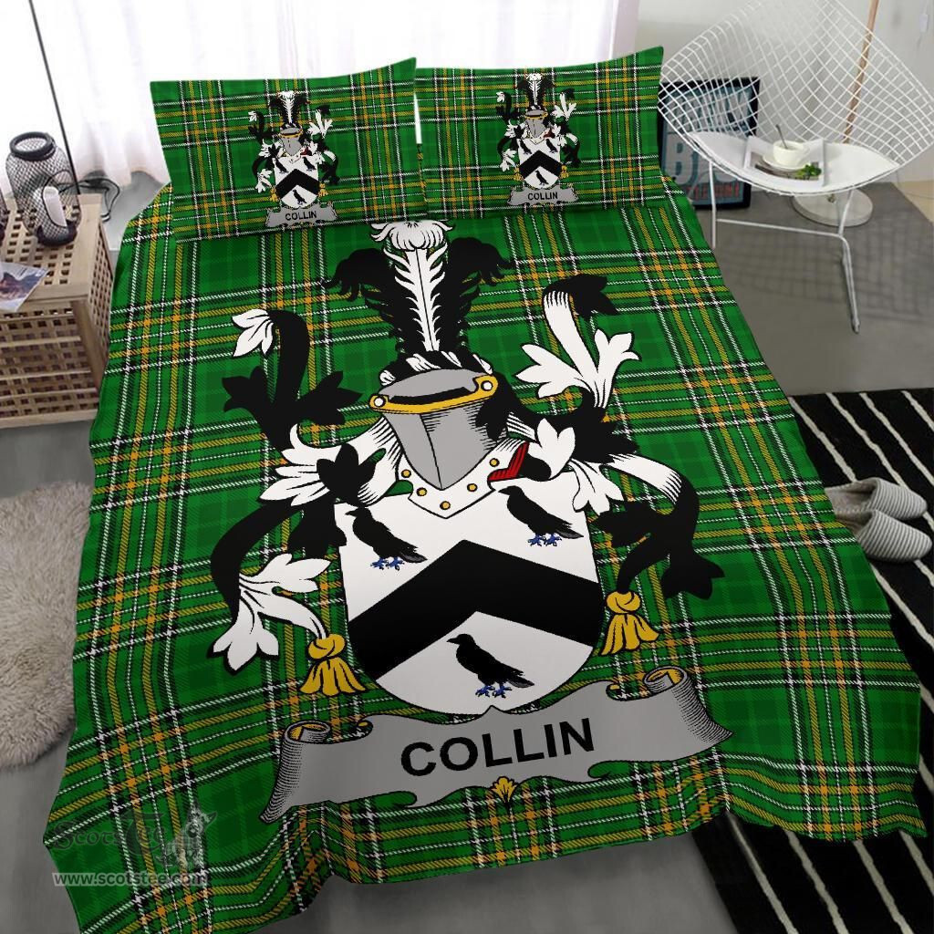 Irish Collin Coat of Arms Family Crest Ireland Bedding Set Irish National Tartan Irish County Bedding Set Duvet Covers