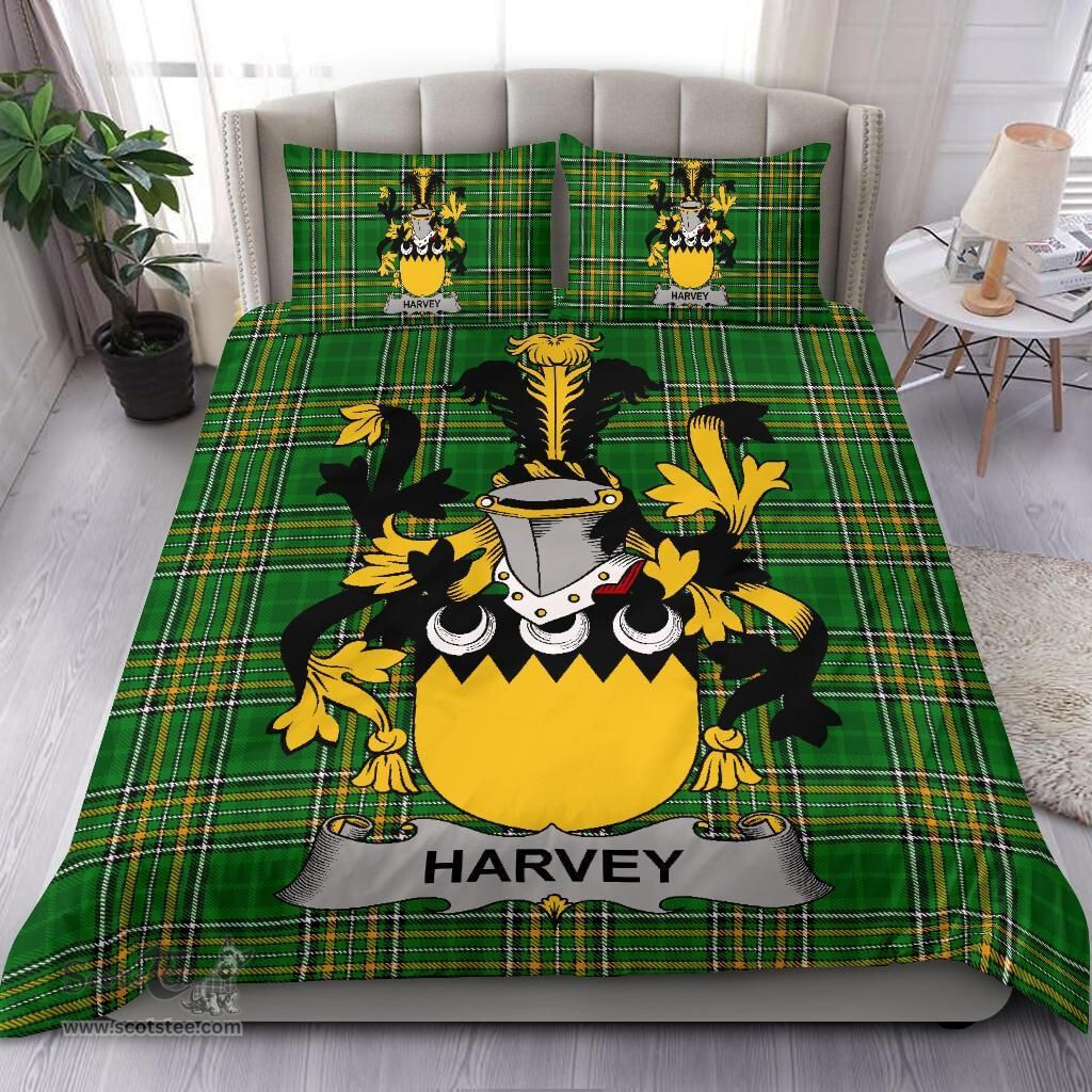 Irish Harvey or Hervey Coat of Arms Family Crest Ireland Bedding Set Irish National Tartan Irish County Bedding Set Duvet Covers
